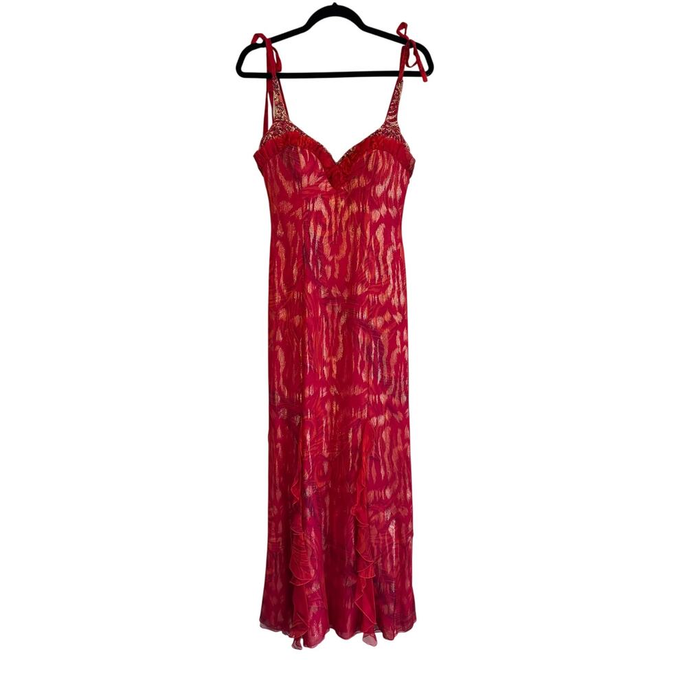 Custom Sander Witlan Designer Silk‎ Blend Gown Red & Gold Print Dress XS